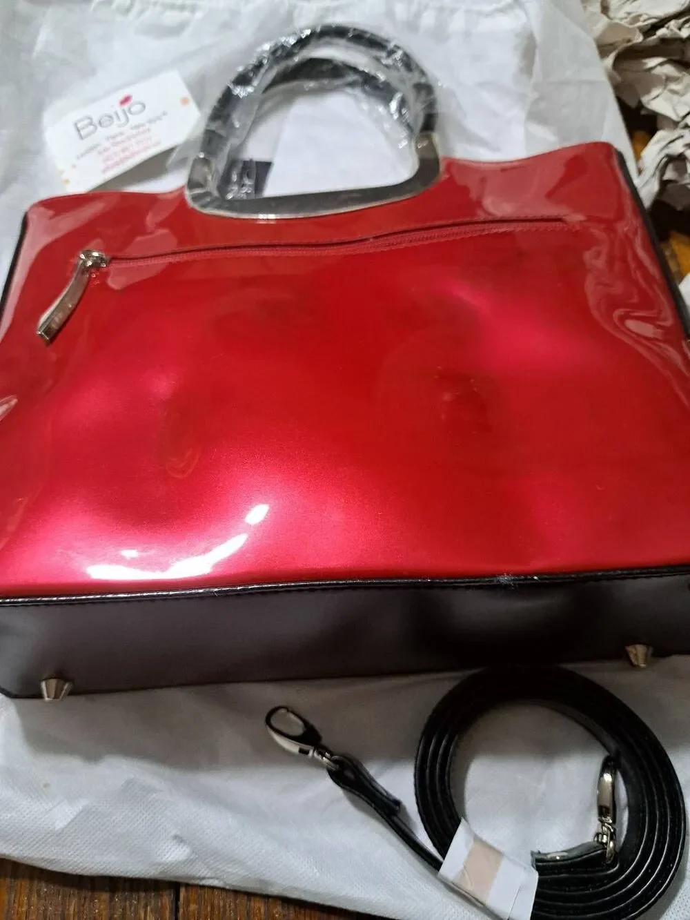 New Beijo 5644 Red Berry and Black Purse Handbag Shoulder Bag Pocket Book